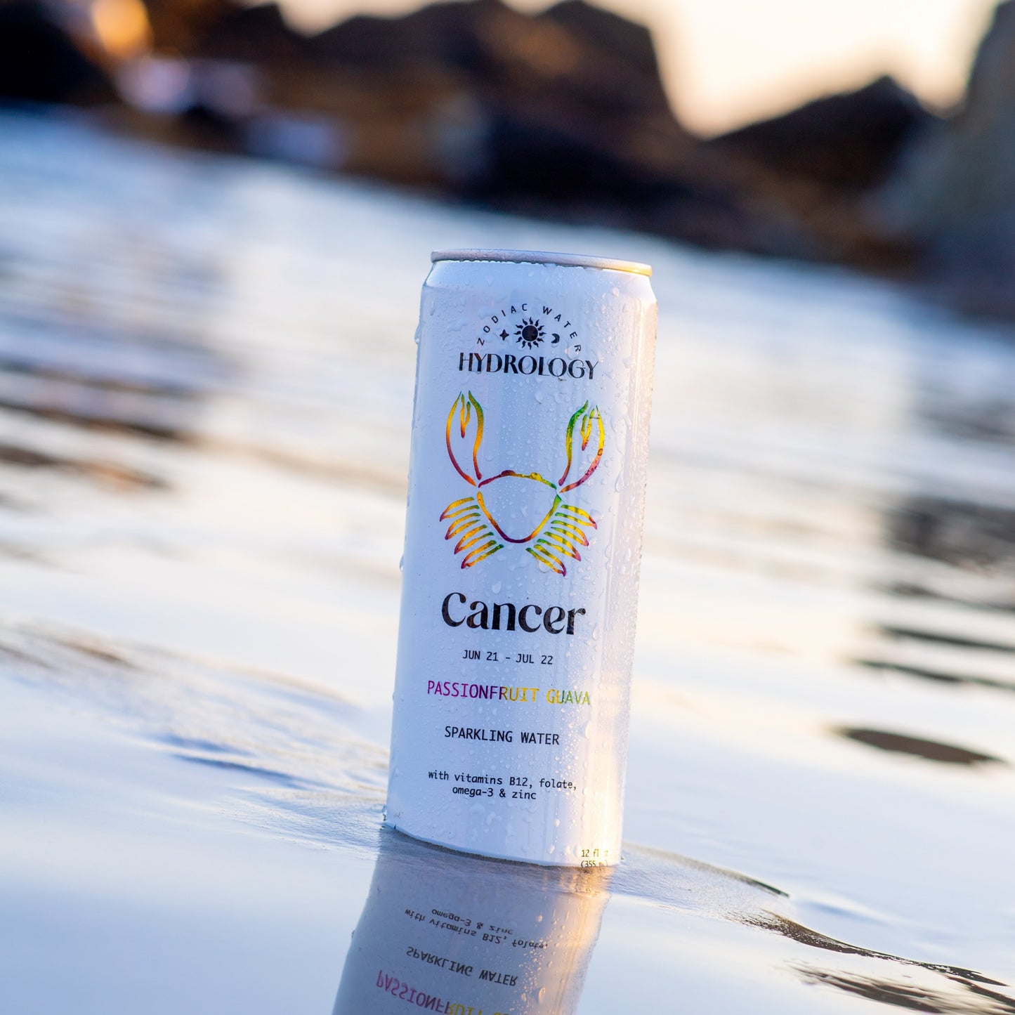 Cancer astrology themed beverage at beach in water